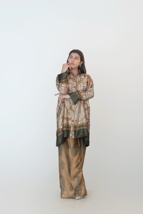 Brown Printed Shiny Co-ord Set - Image 4