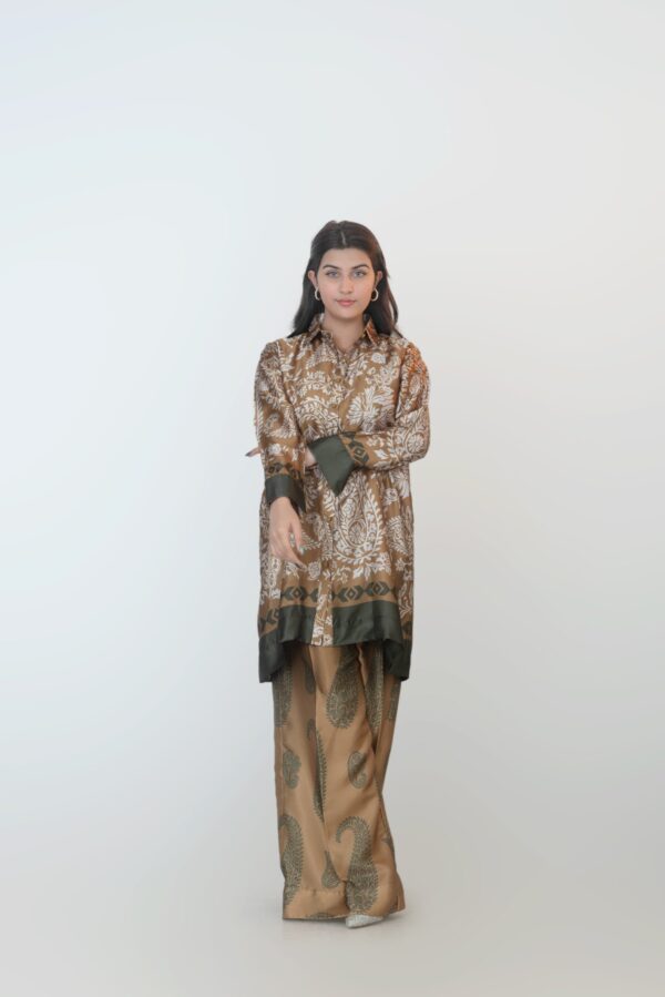 Brown Printed Shiny Co-ord Set