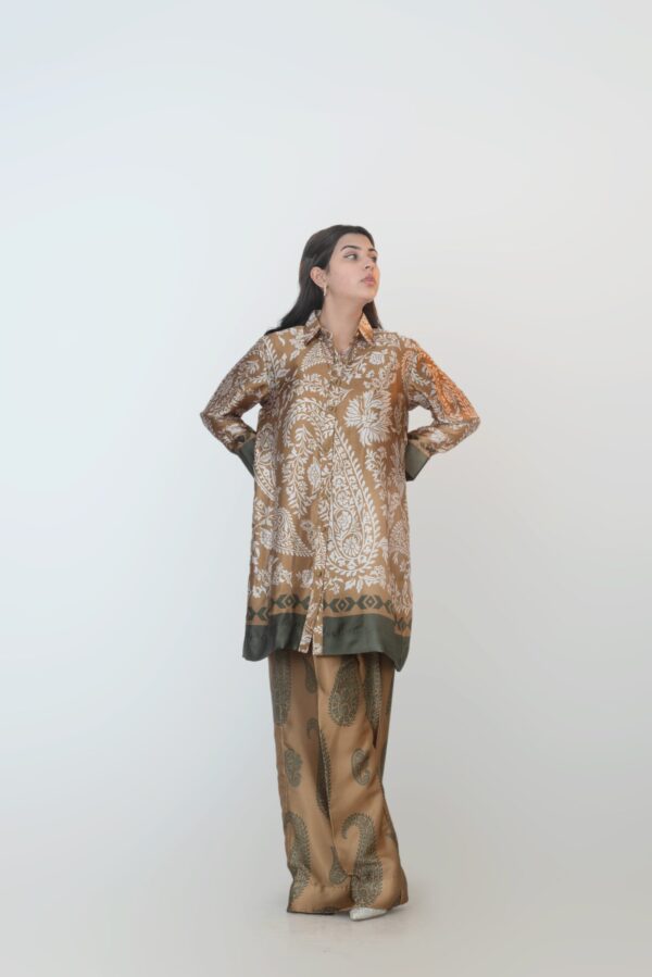 Brown Printed Shiny Co-ord Set - Image 2