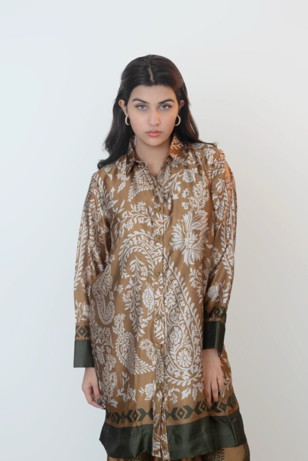 Brown Printed Shiny Co-ord Set - Image 7